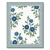 Blue Daisy Floral Area Rug with Teal Border