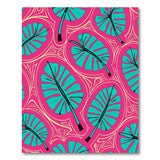 Vibrant Teal Monstera Leaves on Pink Area Rug