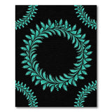 Teal Fern Wreath Area Rug on Black