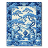 Chinoiserie Blue Pine Tree Vase Rug