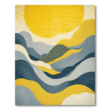 Yellow Sun Over Wavy Blue Mountains Abstract Rug