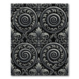 Ornate Black Spiral Damask Area Rug