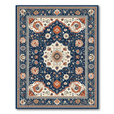 Navy Blue and Teal Navy Persian Floral Medallion Area Rug