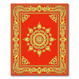 Red Mandala Area Rug with Golden Floral Border