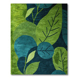 Vibrant Green Teal Abstract Leaf Area Rug