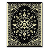 Black and White Ornate Black Gold Persian Medallion Rug