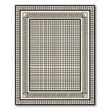 Beige Grid Geometric Area Rug with Black Woven Borders