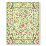 Pale Green Floral Vintage Rug with Pink Roses