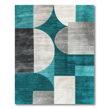 Teal Grey Curved Geometric Area Rug