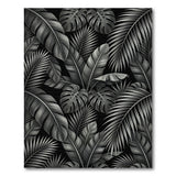 Black White Monstera Palm Leaf Area Rug