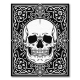 Ornate Skull Floral Frame Black White Area Rug