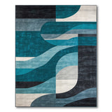 ODIKA Modern Geometric Teal & Blue Washable Area Rug - Low Pile Non-Slip