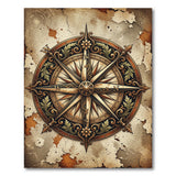 Vintage Distressed Compass Rose Area Rug