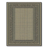 Beige Checkered Rug with Black Greek Key Borders