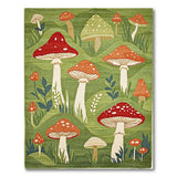 Green Whimsical Mushroom Meadow Area Rug