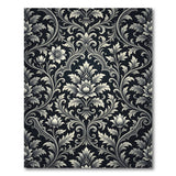 Black and White Elegant Black White Damask Floral Rug