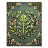 Ornate Green Oak Leaf Distressed Vintage Rug