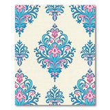 Teal Pink Ornate Floral Damask Rug