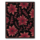 Floral Vintage Red Poinsettia Floral Area Rug on Black
