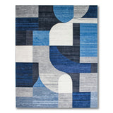 Blue and Teal Blue Grey Geometric Abstract Area Rug
