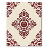 Red Floral Damask Medallion Area Rug on Beige