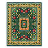 ODIKA Washable Emerald Green Floral Area Rug - Low Pile Art Nouveau Non-Slip Rug