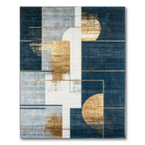 Navy Blue and Gold Geometric Modern Area Rug