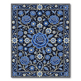 Ornate Blue Roses Floral Area Rug