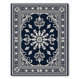 Blue and Teal Ornate Navy Floral Medallion Area Rug
