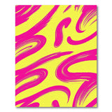 Vibrant Pink Swirl Abstract Area Rug on Yellow