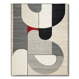 Abstract Geometric Area Rug in Black White Grey Red
