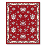 Festive Red Snowflake Area Rug with Ornate Vintage Border