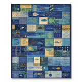 Geometric Blue Fish Patchwork Area Rug