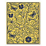 Navy Butterfly Floral Vine Area Rug on Yellow