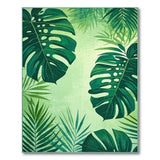 Coastal Beach Green Vibrant Monstera Leaf Green Area Rug