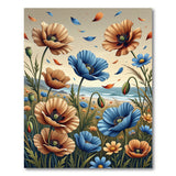Vibrant Orange Blue Poppy Coastal Beach Rug