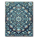 Ornate Blue Teal Floral Persian Medallion Rug