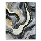 ODIKA Abstract Gold Marble Washable Rug - Modern Black & White Low Pile Area Rug