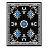 Ornate Black Persian Area Rug with Blue Medallions