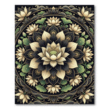 Elegant Black Gold Lotus Mandala Area Rug