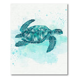 Teal Sea Turtle Watercolor Coastal Rug