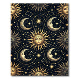 Golden Sun Moon Celestial Pattern Area Rug