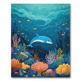 Vibrant Dolphin Coral Reef Ocean Rug
