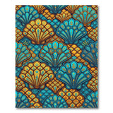 Teal Orange Scallop Shell Mosaic Area Rug