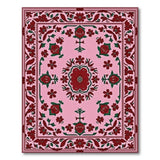 Pink Persian Floral Area Rug with Red Blooms