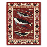 Southwestern Orca Whale Area Rug in Red