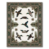 Flying Mallard Ducks Green Floral Rug