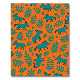 Playful Teal Foxes on Vibrant Orange Leaf Rug