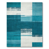 Teal and White Geometric Block Area Rug