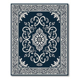 Ornate Navy Persian Area Rug with White Floral Motifs
